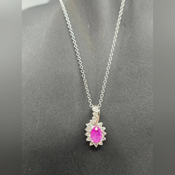 D'joy Jewelry - Premium Mozambique Ruby and White Zircon Sunburst Pendant Necklace 18" 925